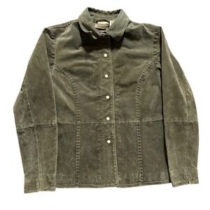 Ruff Hewn Suede Jacket Women S Olive Green Whipstitch Leather Pearl Snap